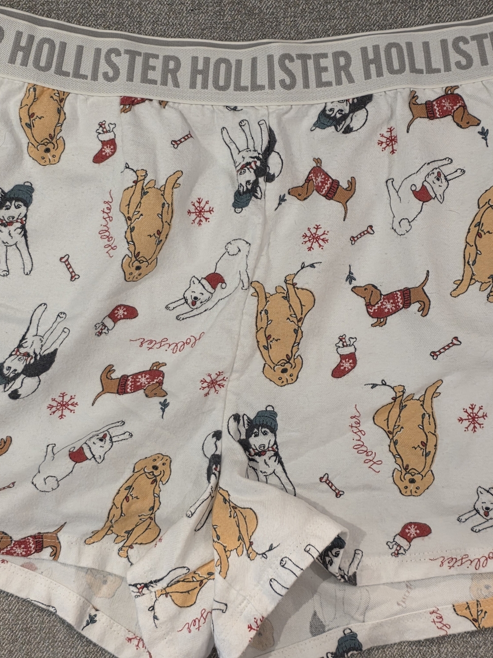 Hollister White Boxer Shorts with Tan and Red Dog Print